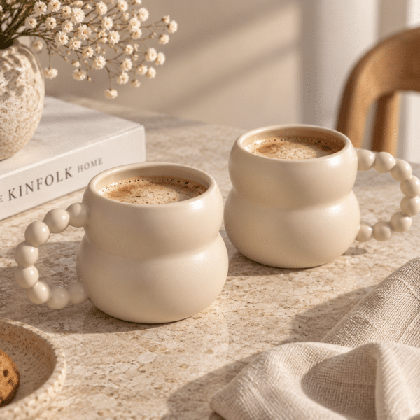 Chloé  Keraminis puodelis su perlų rankena smėlio spalvos (250 ml)