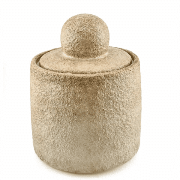 Keramikinis indelis su dangčiu, smėlio spalvos